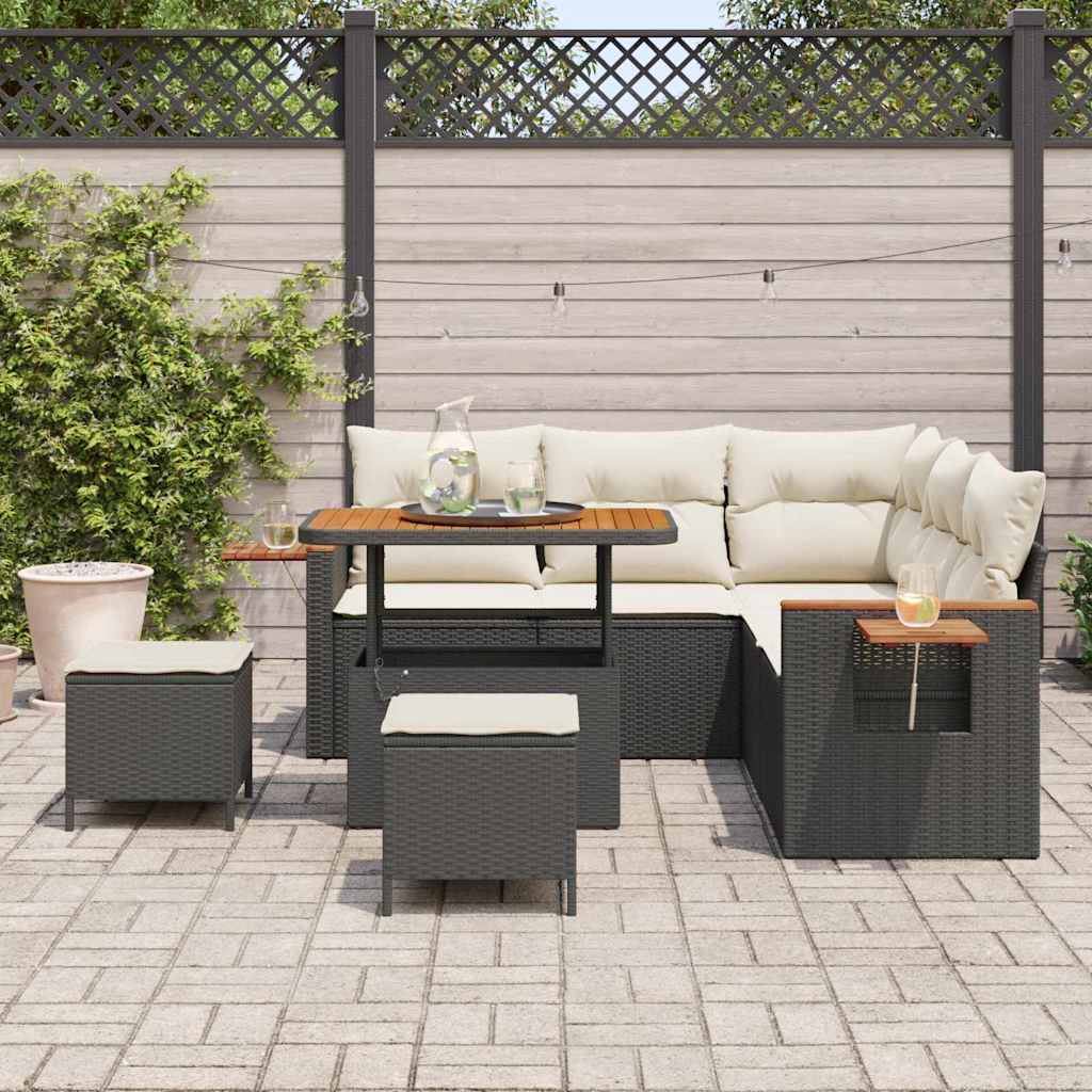Conjunto de Sofá de Jardim com almofada 8 pcs Preto e creme