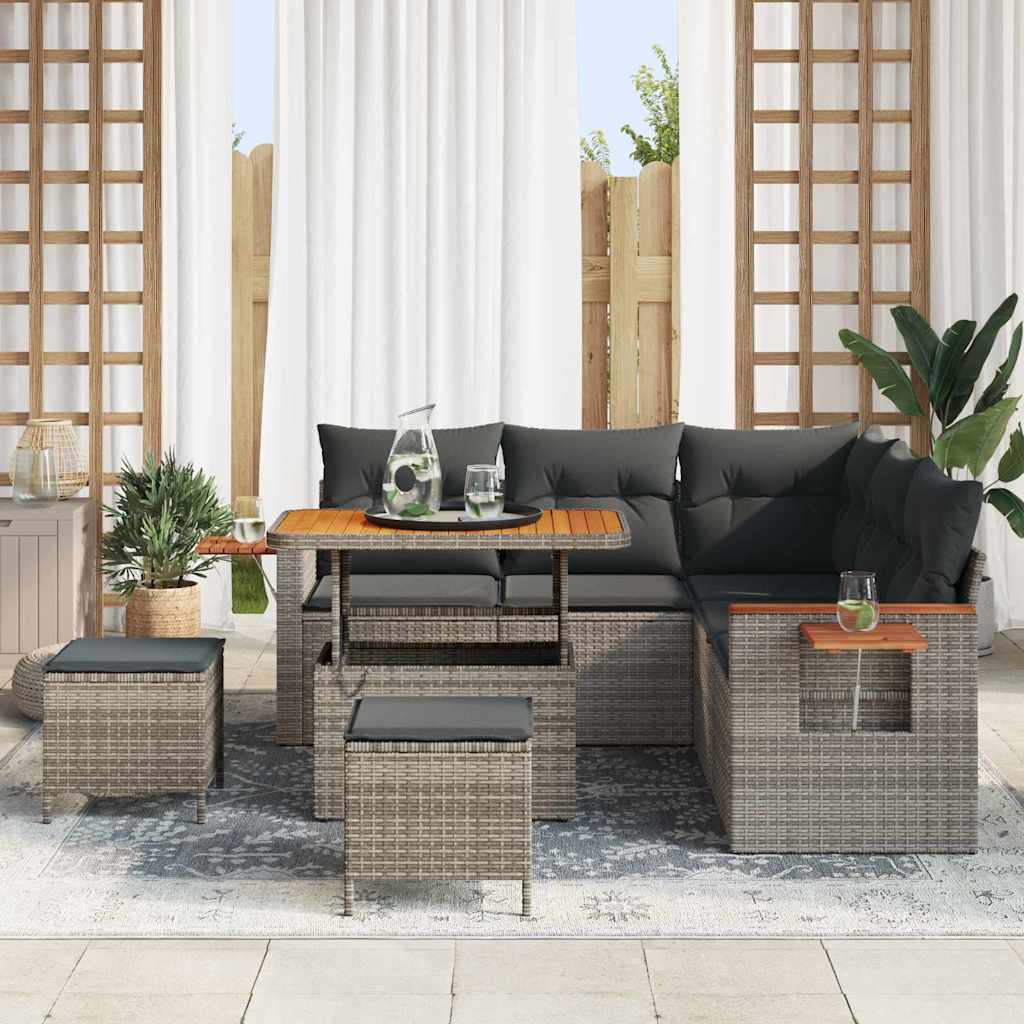 Conjunto de Sofá de Jardim com almofada 8 pcs Cinzeto