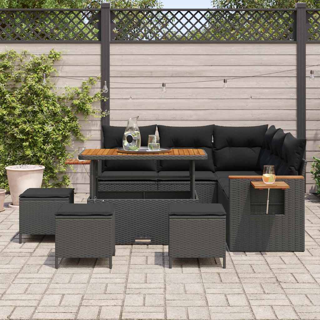 Conjunto de Sofá de Jardim com almofada 9 pcs Preto