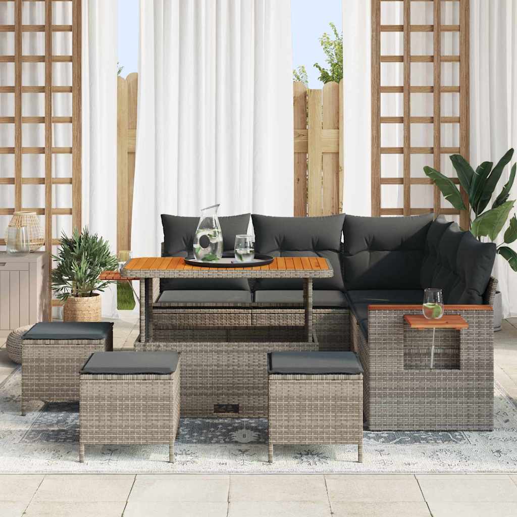 Conjunto de Sofá de Jardim com almofada 9 pcs Cinzeto