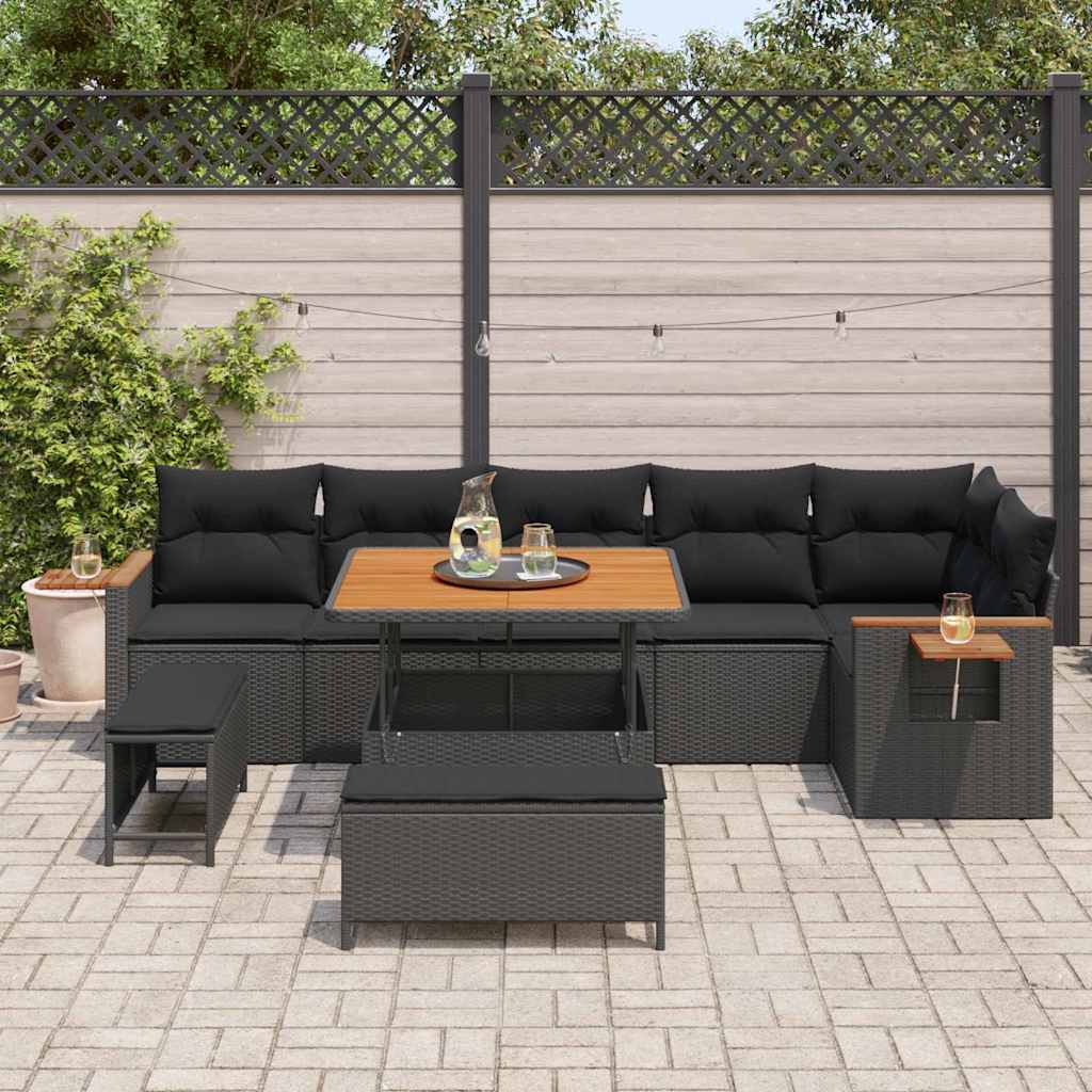 Conjunto de Sofá de Jardim com almofada Manual 9 pcs Preto