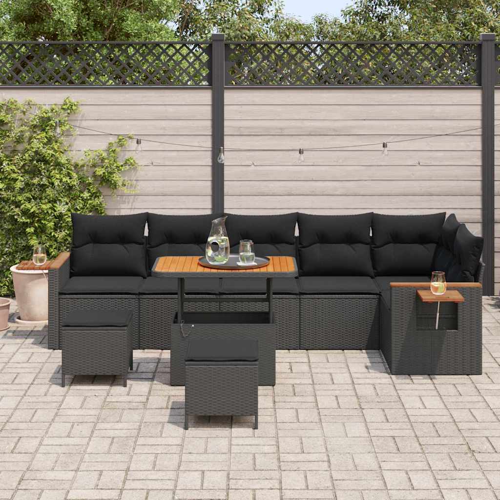 Conjunto de Sofá de Jardim com almofada 9 pcs Preto
