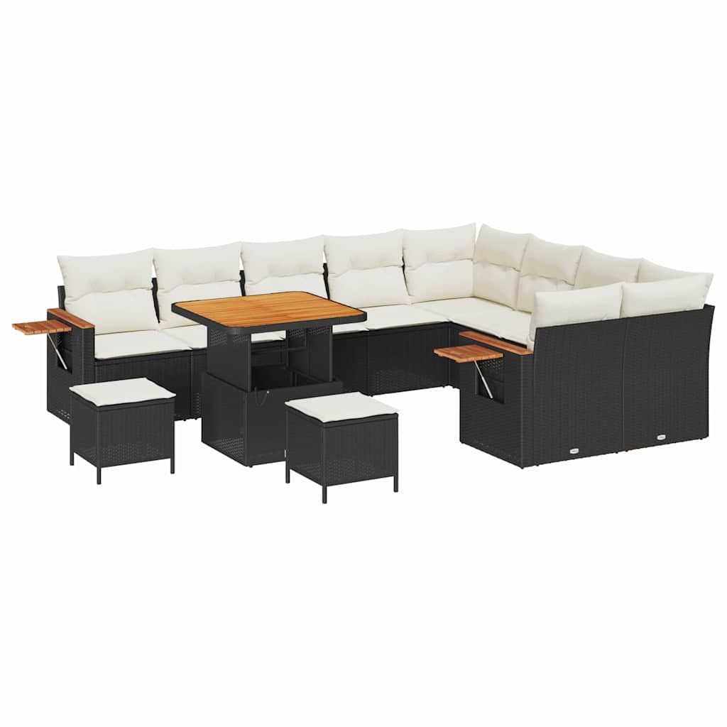 Conjunto de Sofá de Jardim com almofada 12 pcs Preto e creme