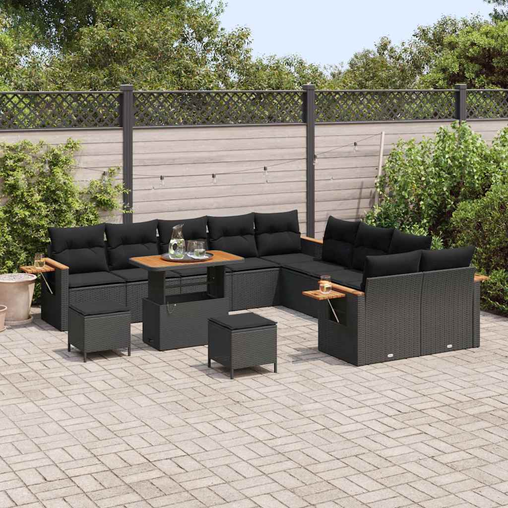 Conjunto de Sofá de Jardim com almofada 13 pcs Preto