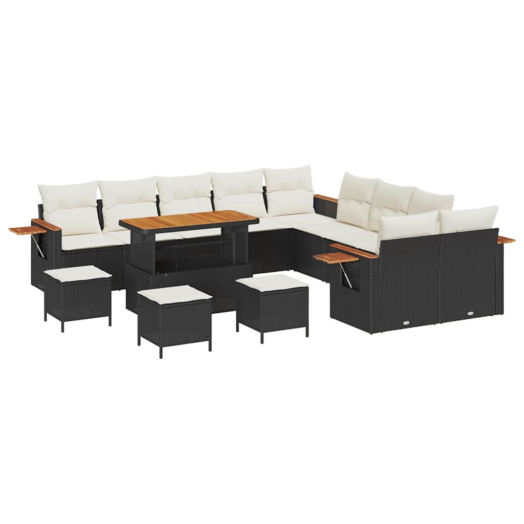 Conjunto de Sofá de Jardim com almofada 14 pcs Preto e creme