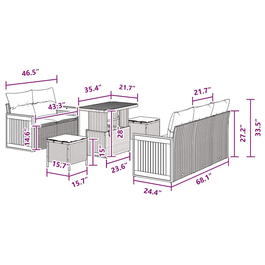Conjunto de Sofá de Jardim com almofada Manual 8 pcs Preto