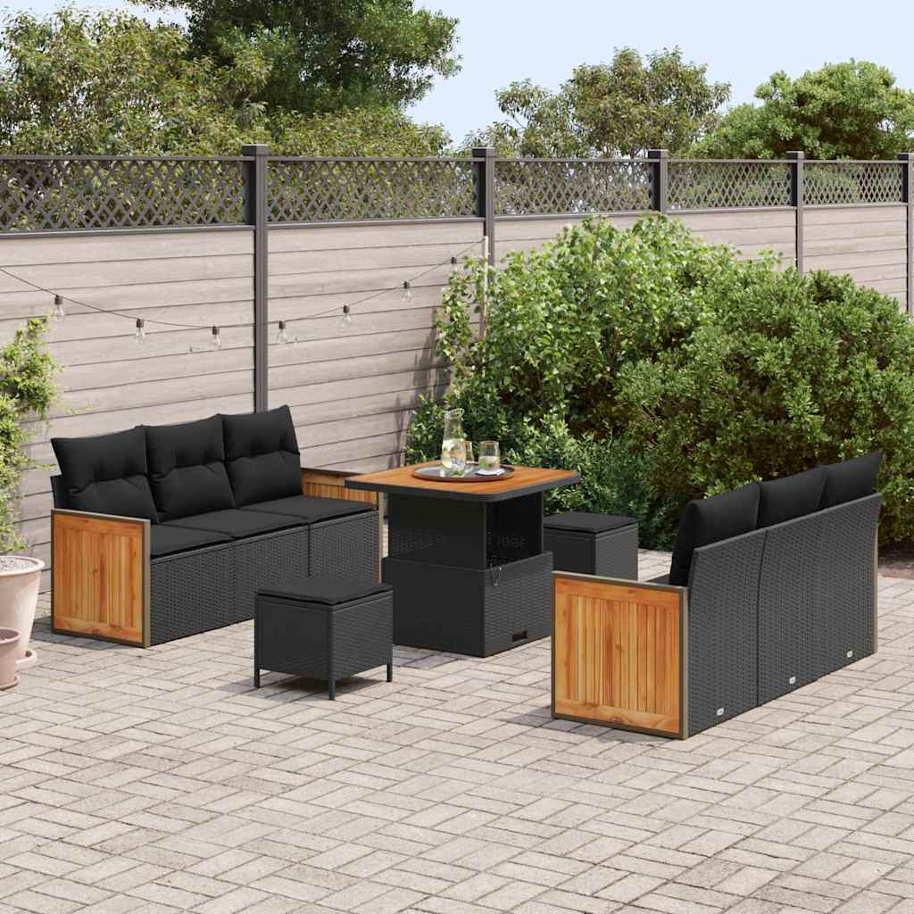 Conjunto de Sofá de Jardim com almofada Manual 9 pcs Preto