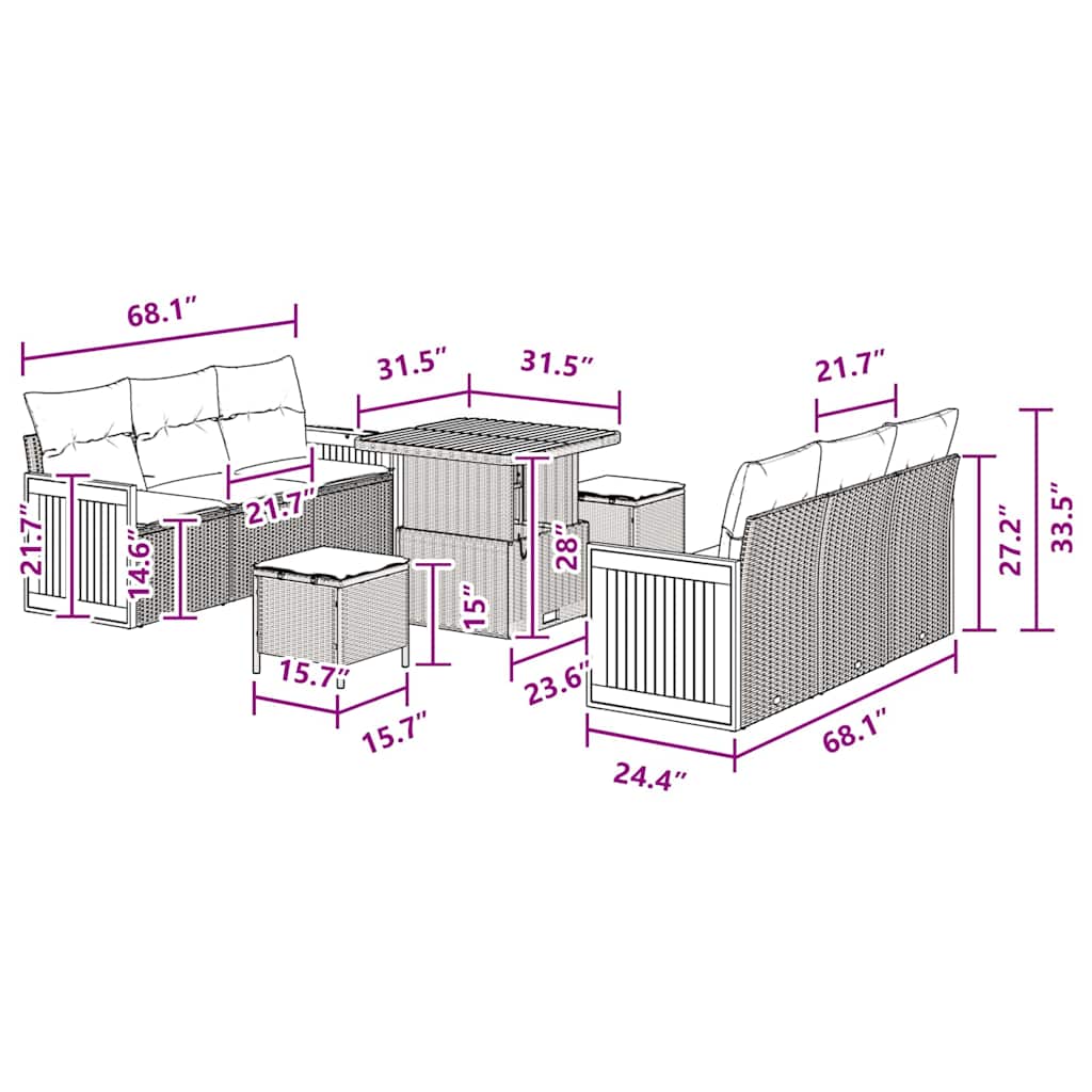 Conjunto de Sofá de Jardim com almofada Manual 9 pcs Preto