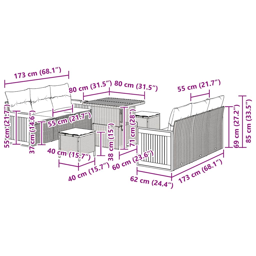 Conjunto de Sofá de Jardim Manual 9 pcs bege e cinzento claro
