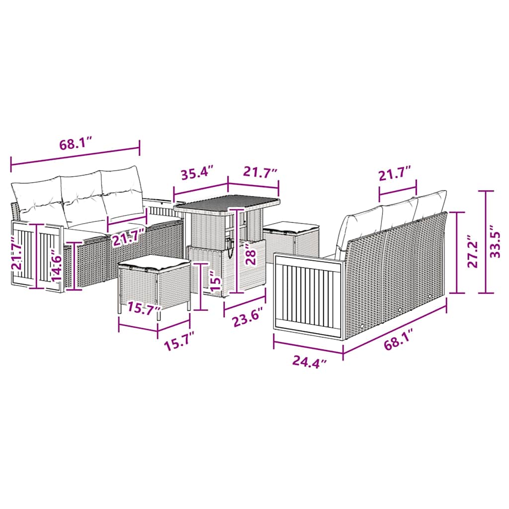 Conjunto de Sofá de Jardim com almofada Manual 9 pcs Preto