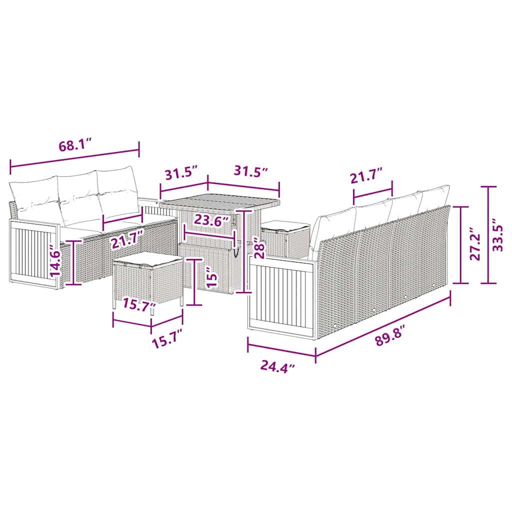 Conjunto de Sofá de Jardim com almofada Manual 10 pcs Preto