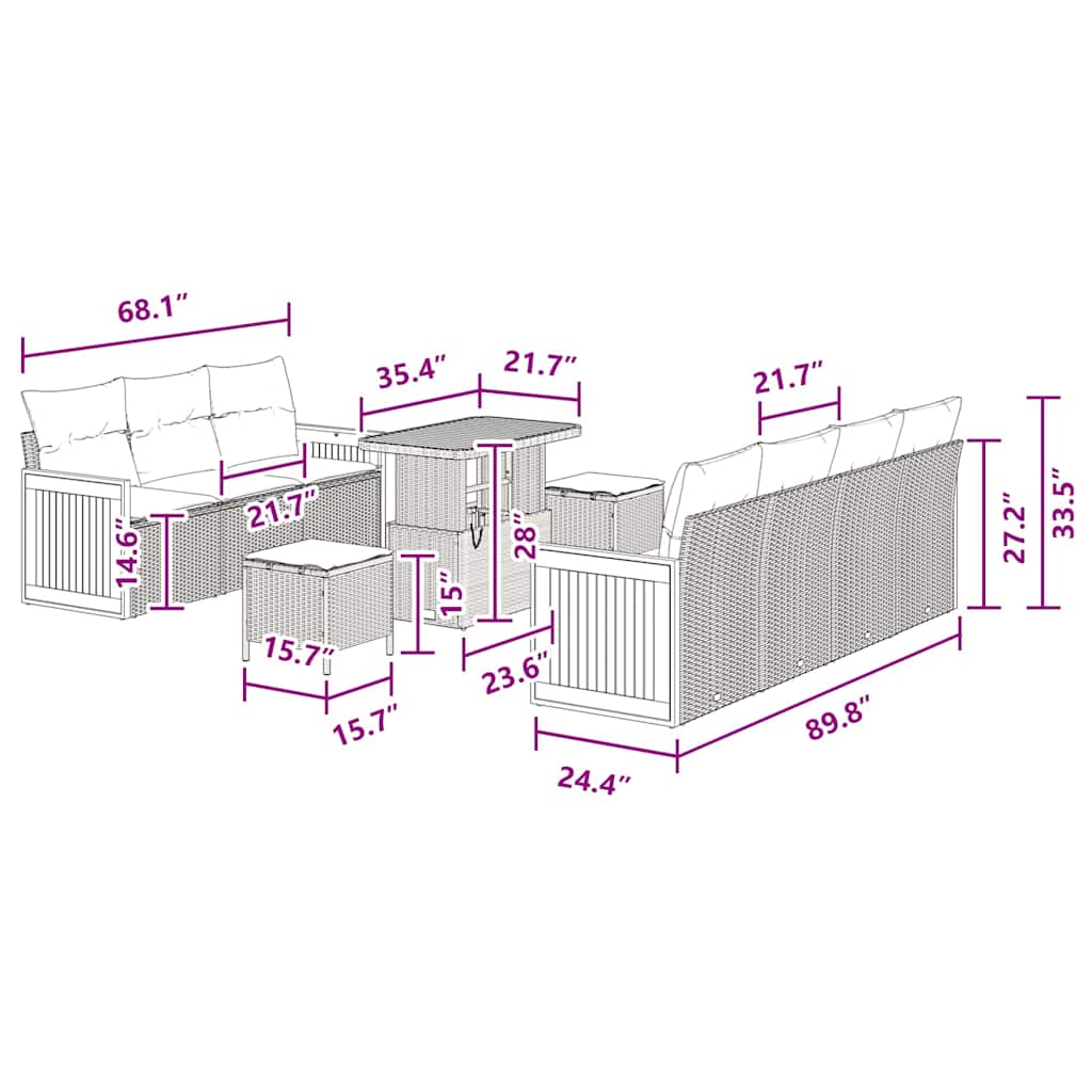 Conjunto de Sofá de Jardim com almofada Manual 10 pcs Preto
