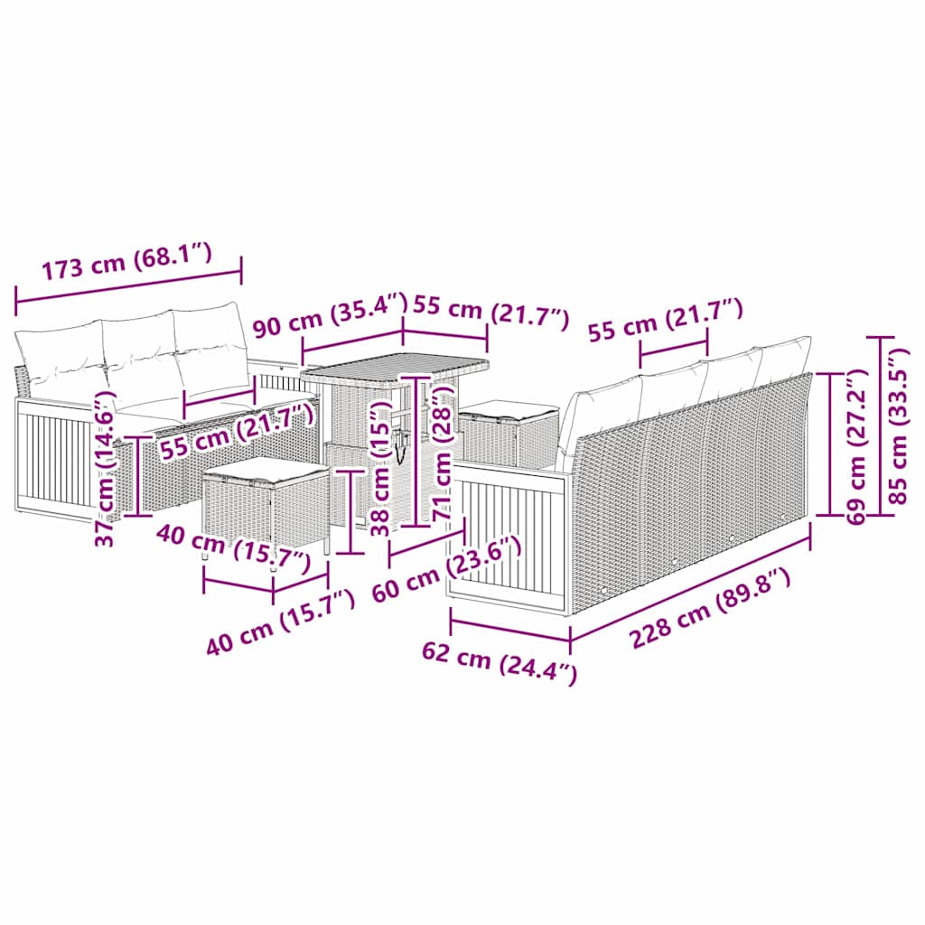 Conjunto de Sofá de Jardim Manual 10 pcs bege e cinzento claro