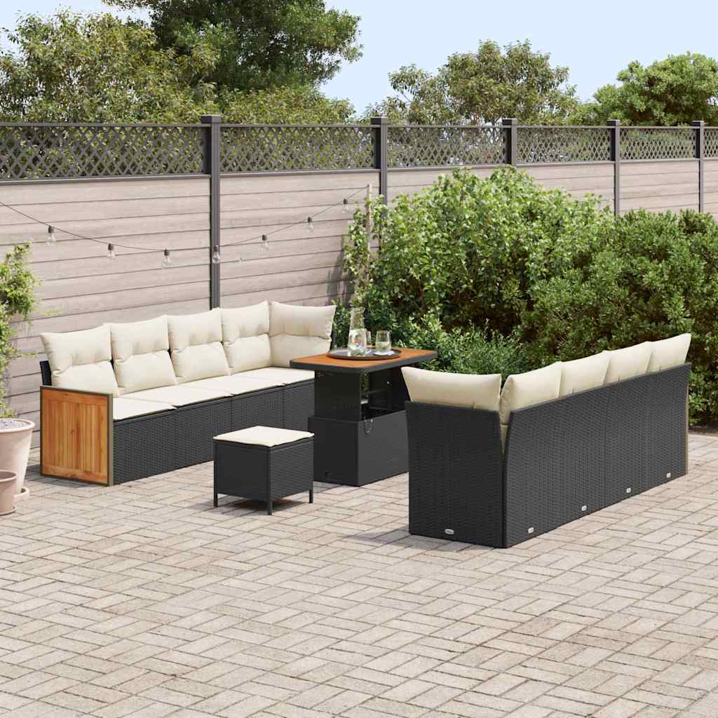 Conjunto de Sofá de Jardim com almofada 11 pcs Preto e creme