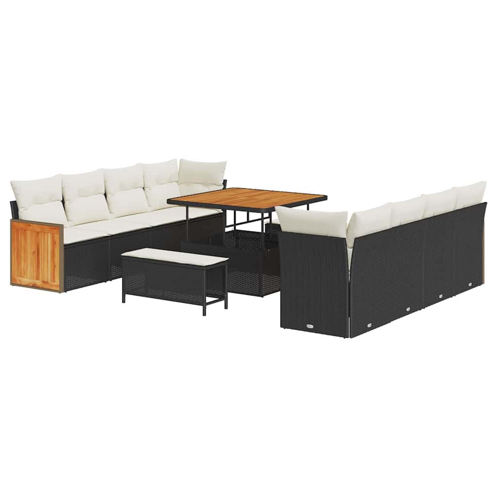 Conjunto de Sofá de Jardim com almofada 11 pcs Preto e creme