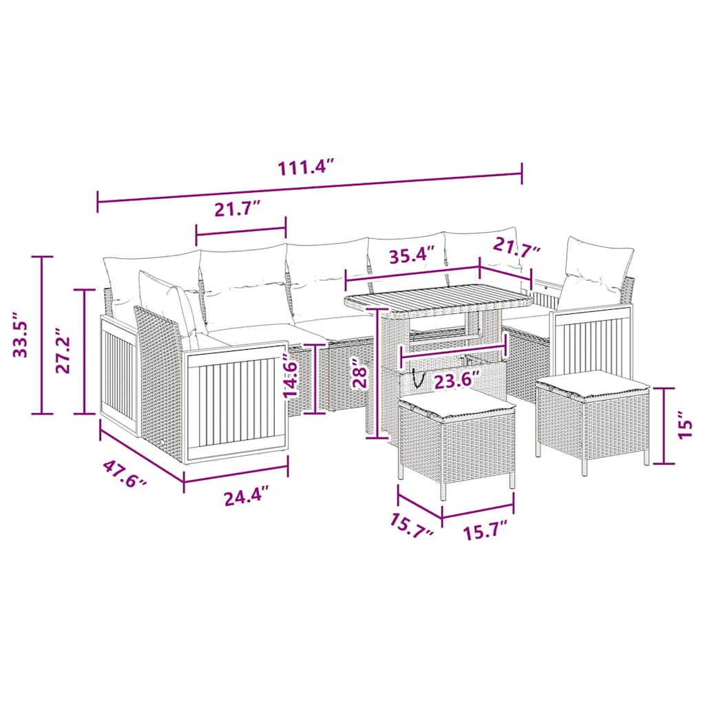 Conjunto de Sofá de Jardim com almofada 10 pcs Preto