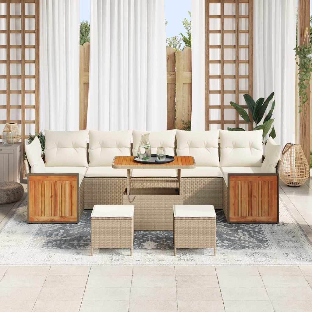 Conjunto de Sofá de Jardim com almofada 10 pcs bege e creme