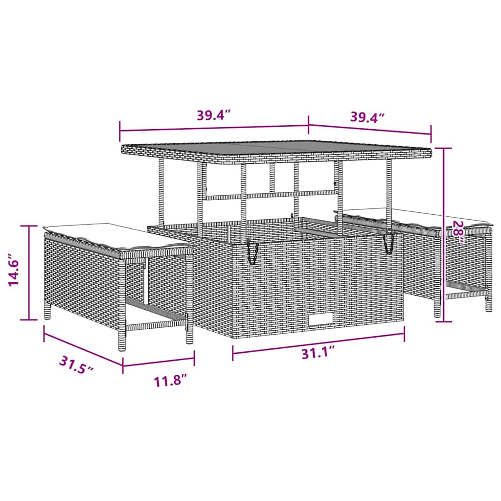 Conjunto de Sofá de Jardim com almofada 8 pcs Preto
