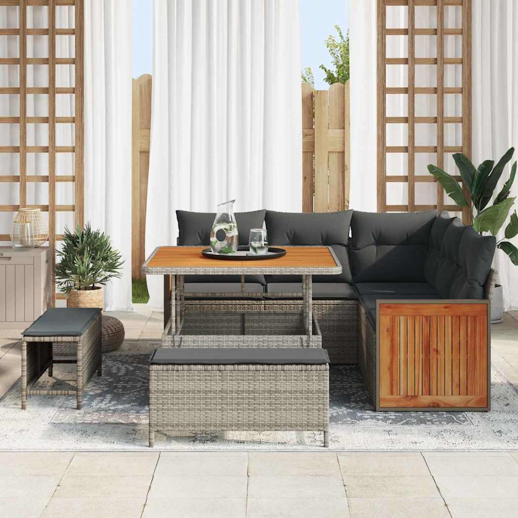 Conjunto de Sofá de Jardim com almofada 8 pcs Cinzeto