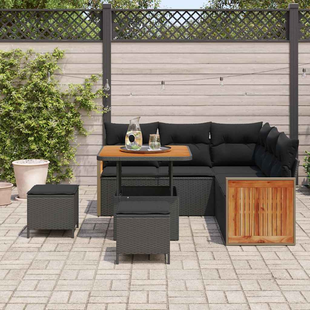 Conjunto de Sofá de Jardim com almofada 8 pcs Preto
