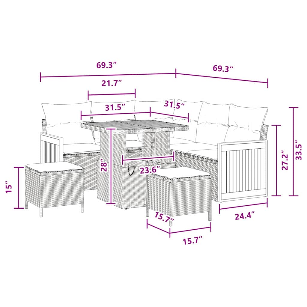 Conjunto de Sofá de Jardim com almofada 8 pcs Preto