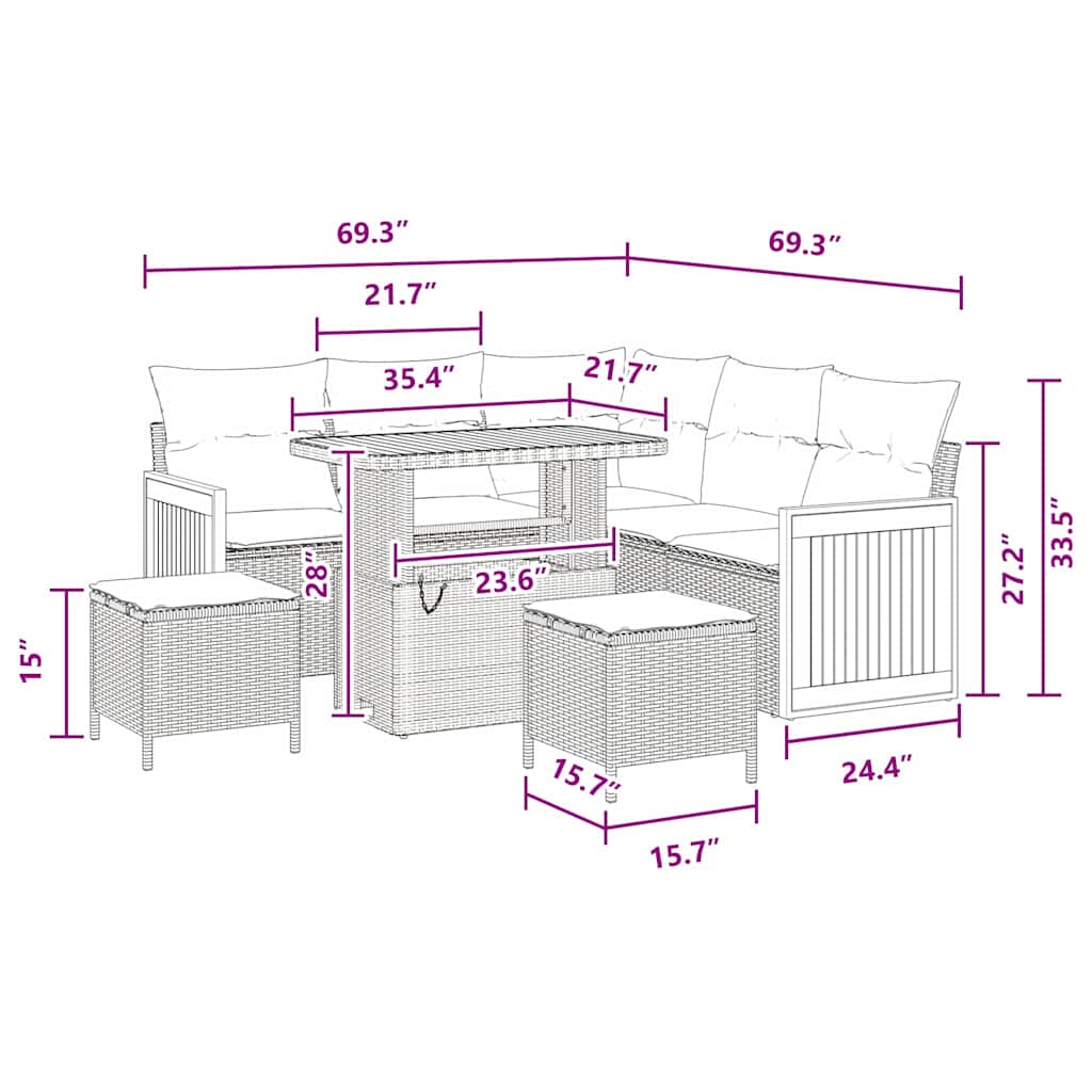 Conjunto de Sofá de Jardim com almofada 8 pcs Preto