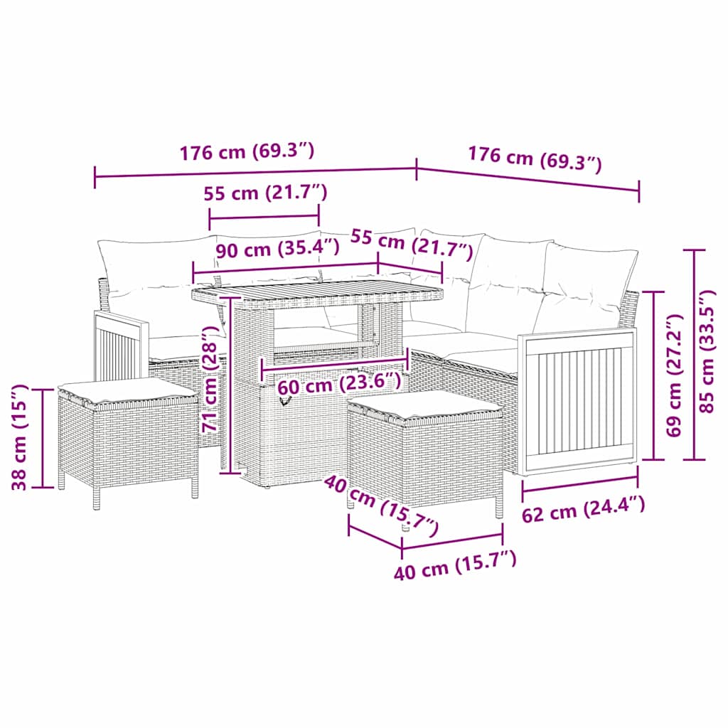 Conjunto de Sofá de Jardim com almofada 8 pcs Cinzeto