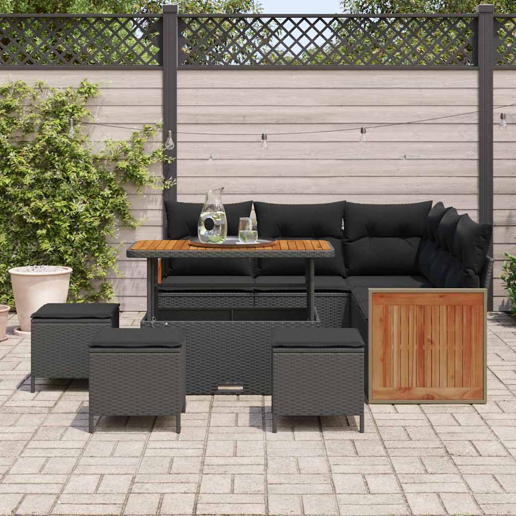 Conjunto de Sofá de Jardim com almofada 9 pcs Preto