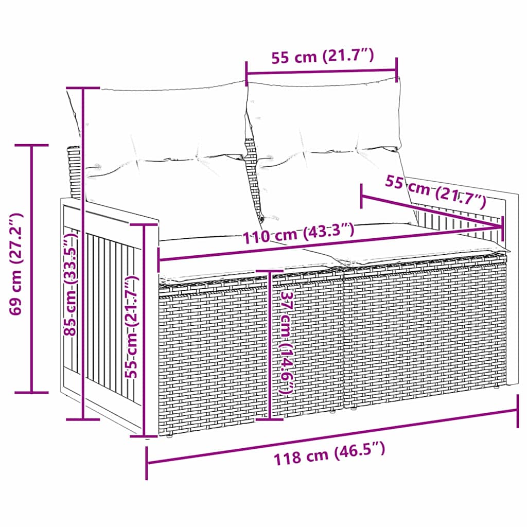 Conjunto de Sofá de Jardim 9 pcs bege e cinzento claro