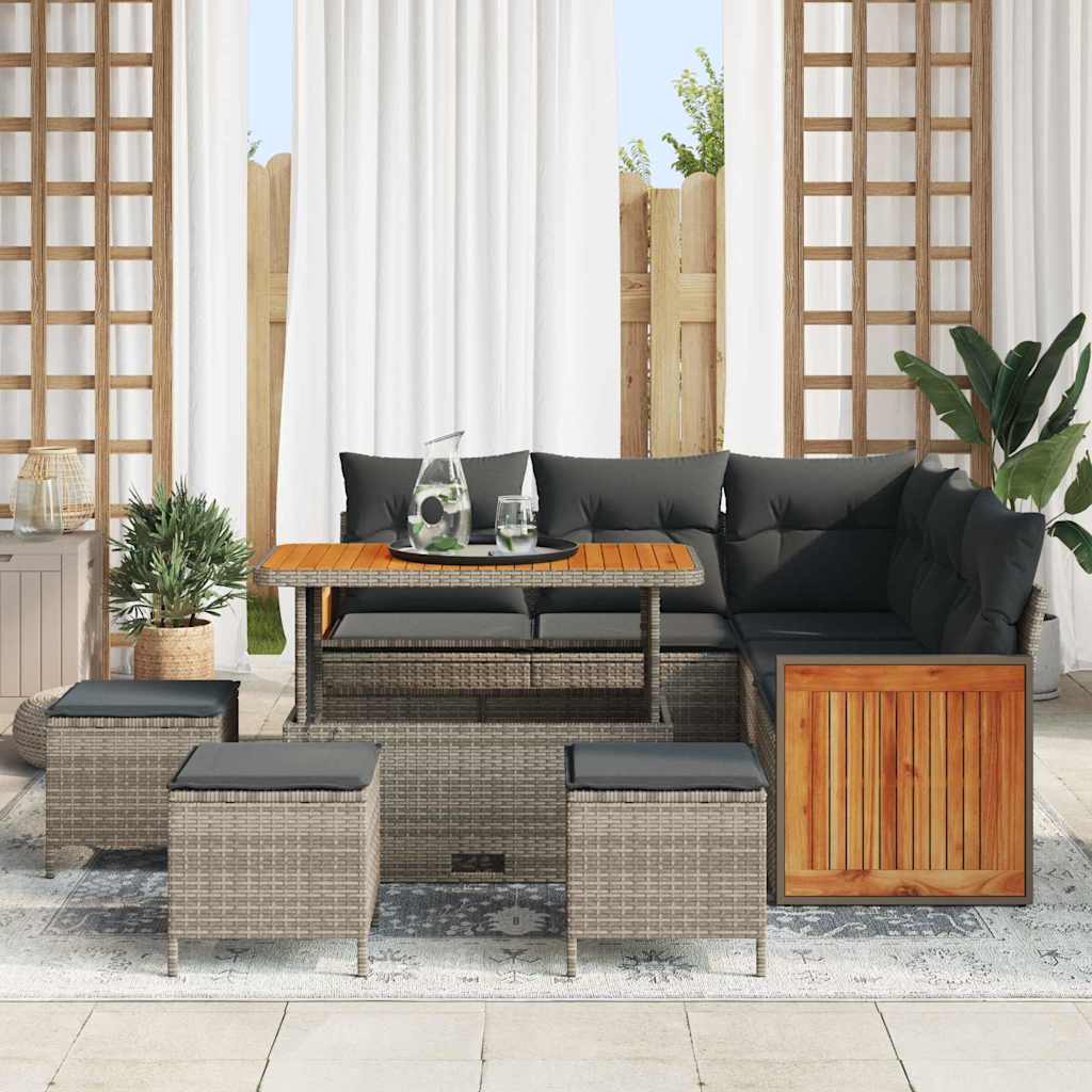 Conjunto de Sofá de Jardim com almofada 9 pcs Cinzeto