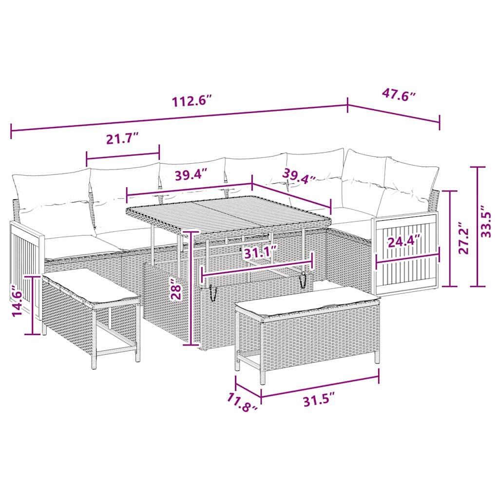 Conjunto de Sofá de Jardim com almofada 9 pcs Preto