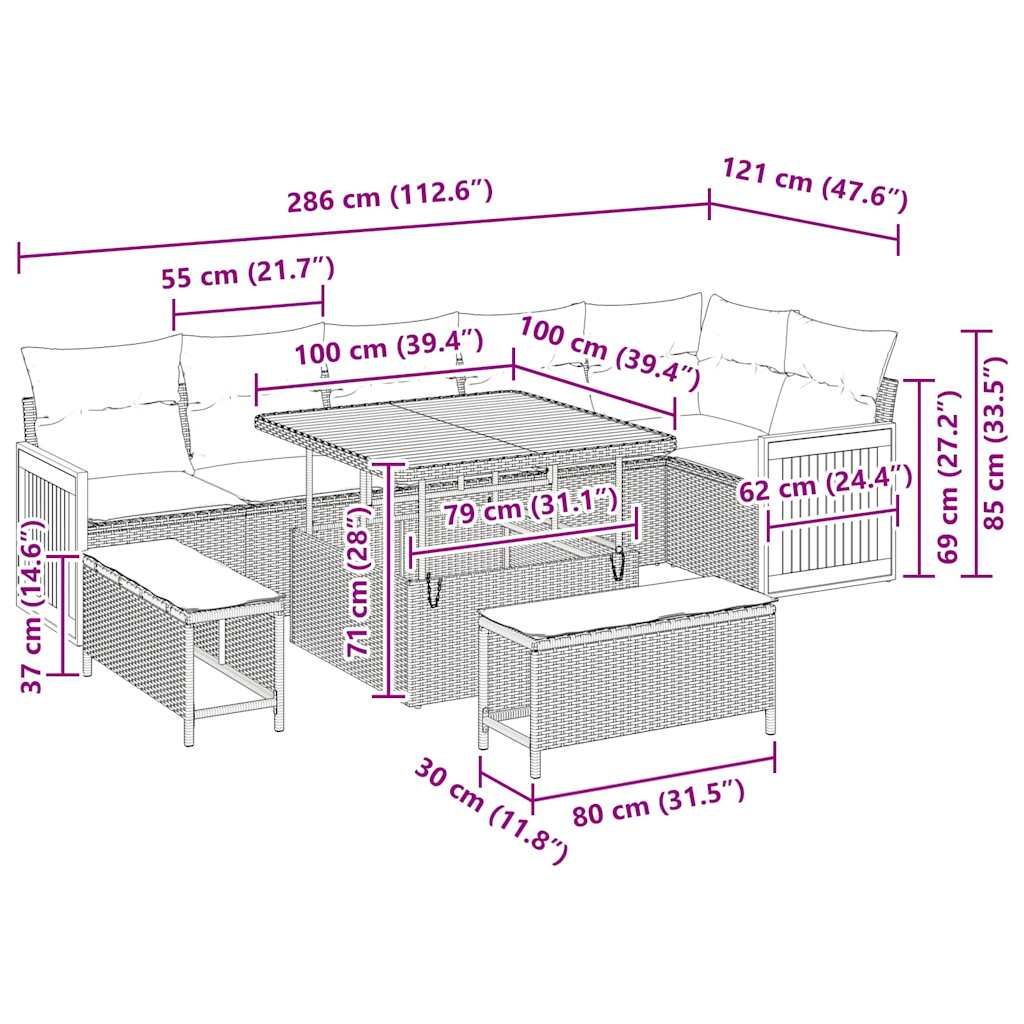 Conjunto de Sofá de Jardim 9 pcs bege e cinzento claro
