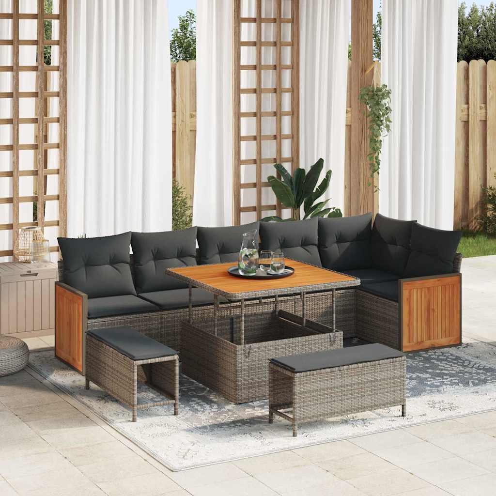 Conjunto de Sofá de Jardim com almofada 9 pcs Cinzeto