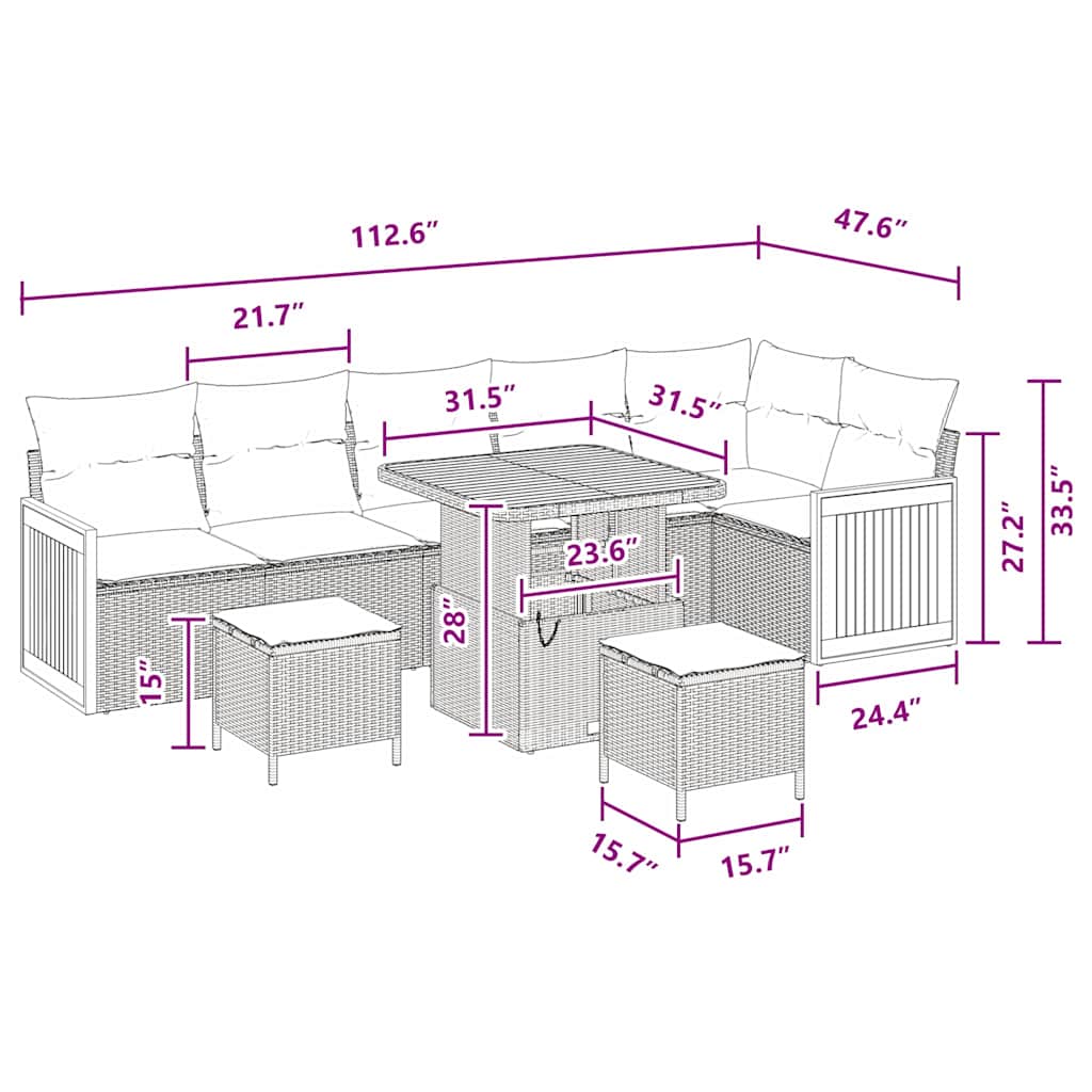 Conjunto de Sofá de Jardim com almofada 9 pcs Preto