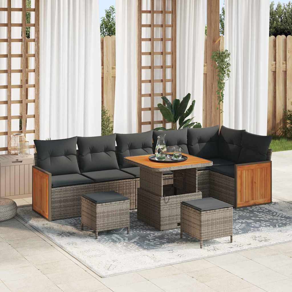 Conjunto de Sofá de Jardim com almofada 9 pcs Cinzeto