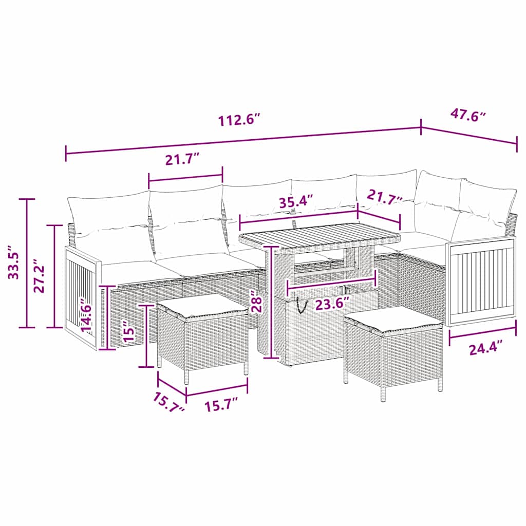 Conjunto de Sofá de Jardim com almofada 9 pcs Preto