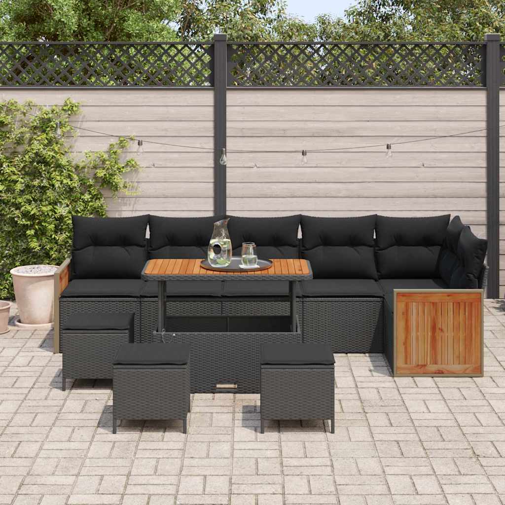 Conjunto de Sofá de Jardim com almofada 10 pcs Preto