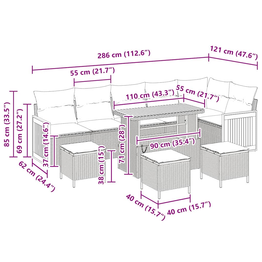 Conjunto de Sofá de Jardim 10 pcs bege e cinzento claro