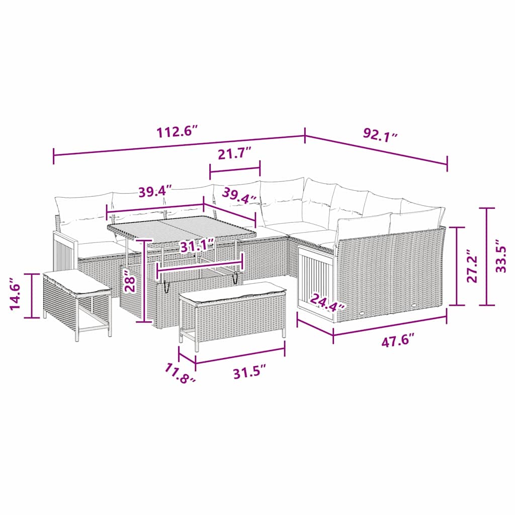 Conjunto de Sofá de Jardim 12 pcs Preto 100 x 100 x 71 cm