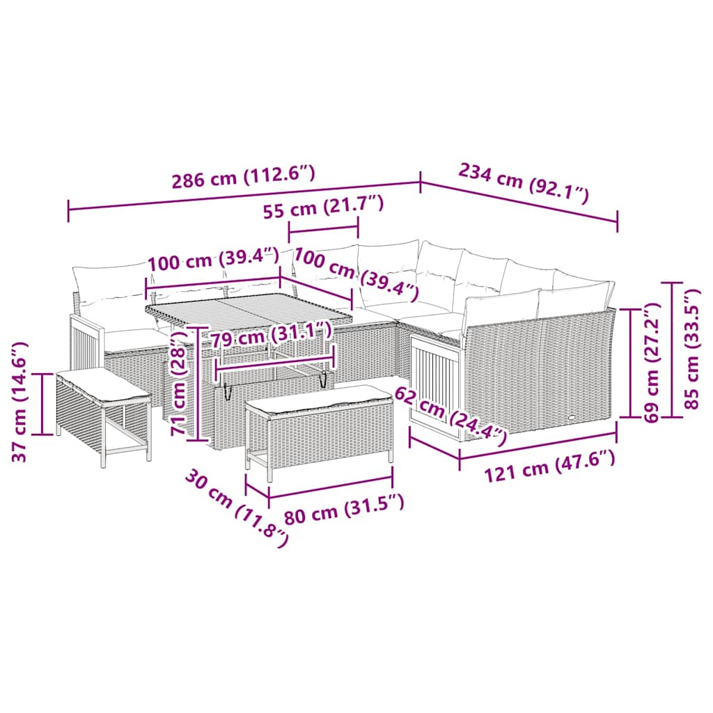 Conjunto de Sofá de Jardim 12 pcs bege e cinzento claro