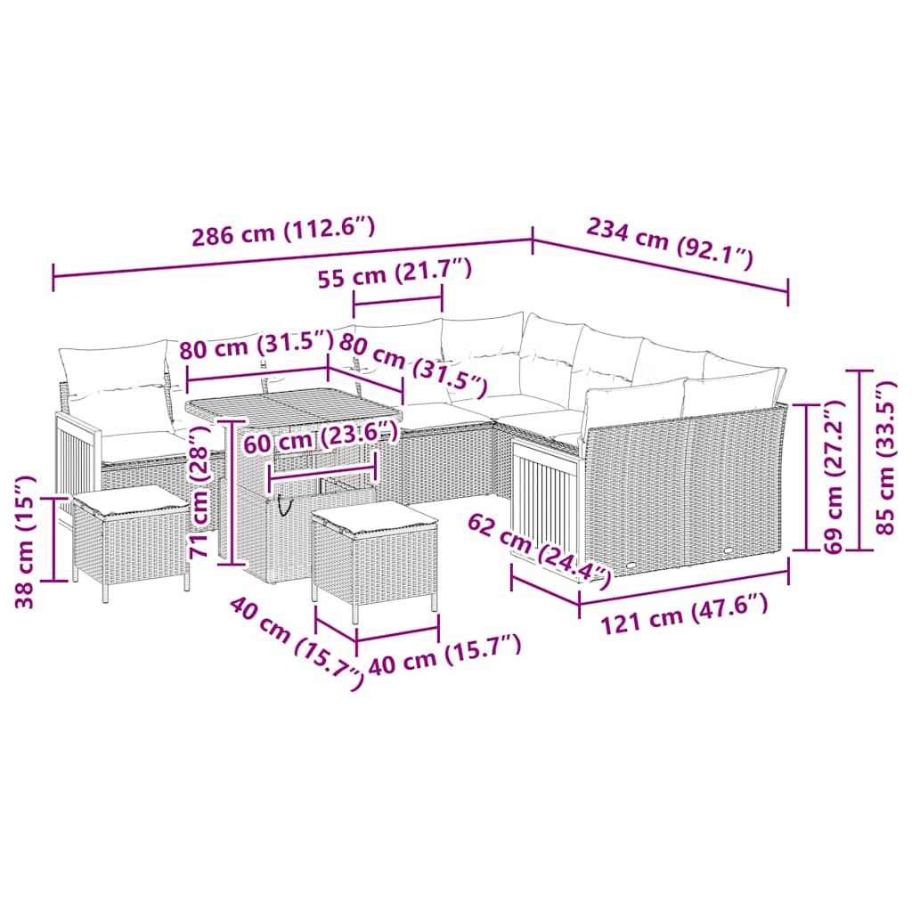 Conjunto de Sofá de Jardim 12 pcs bege e creme 80 x 80 x 71 cm