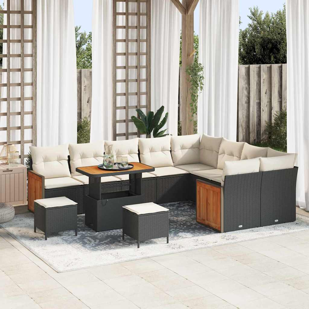 Conjunto de Sofá de Jardim 12 pcs Preto e creme 90 x 55 x 71 cm
