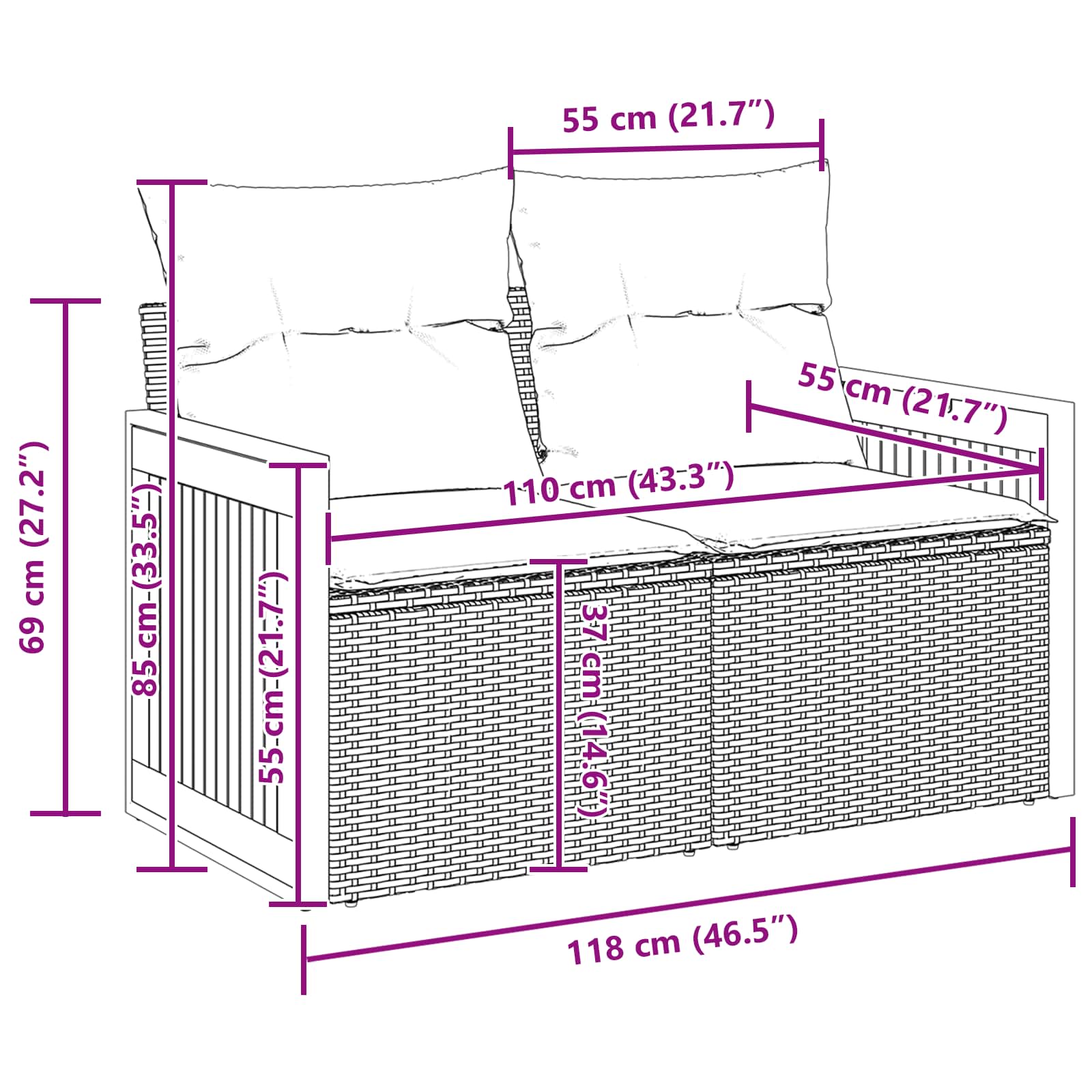 Conjunto de Sofá de Jardim 13 pcs Preto 110 x 55 x 71 cm