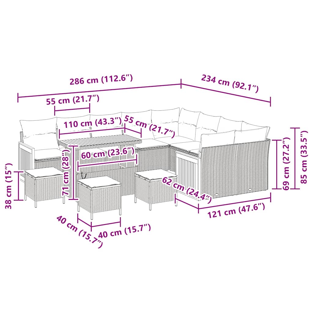 Conjunto de Sofá de Jardim 13 pcs bege e cinzento claro