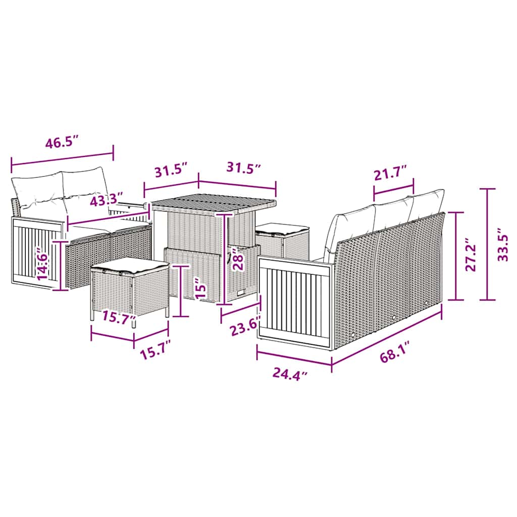 Conjunto de Sofá de Jardim com almofada 13 pcs Preto