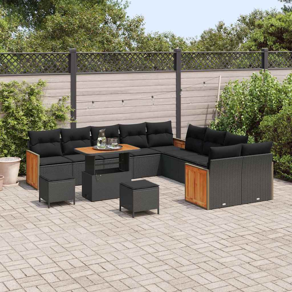 Conjunto de Sofá de Jardim com almofada 13 pcs Preto