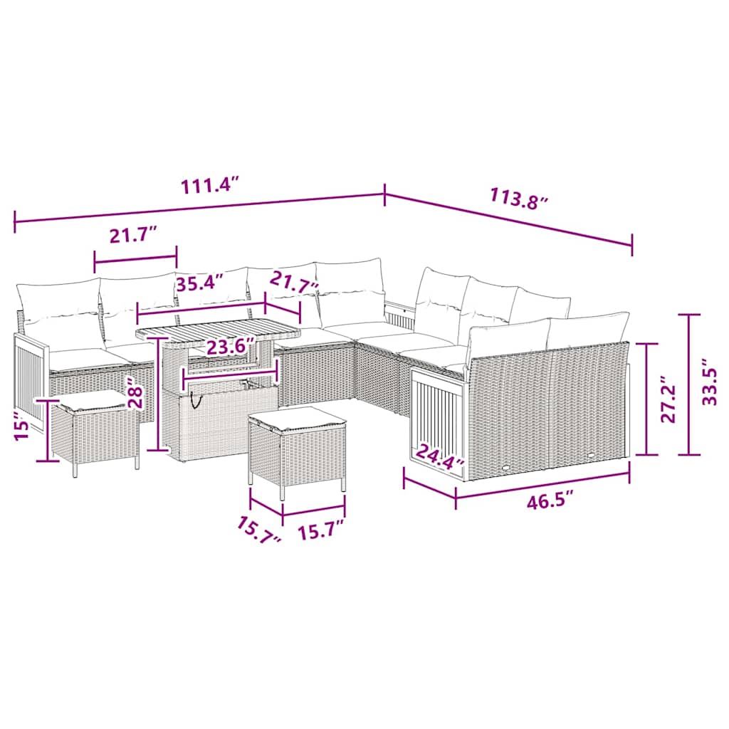 Conjunto de Sofá de Jardim com almofada 13 pcs Preto