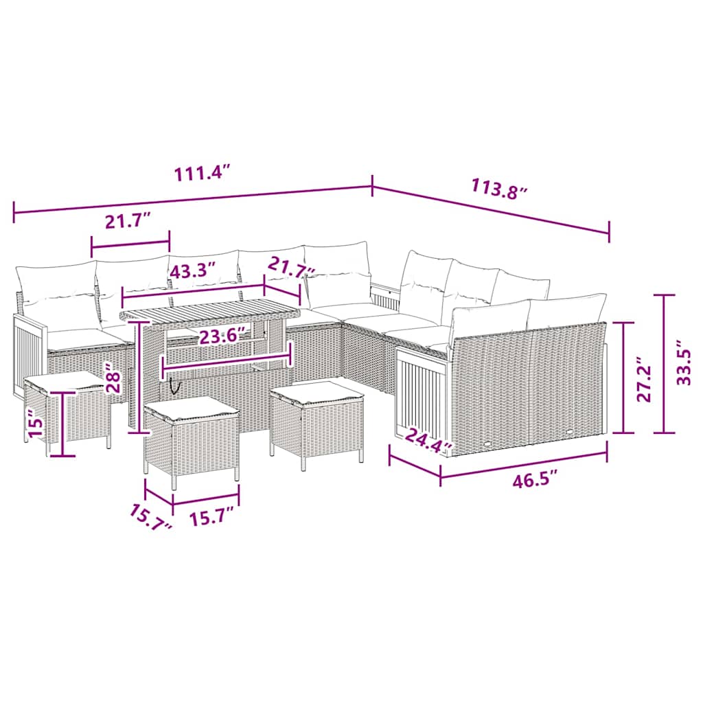 Conjunto de Sofá de Jardim com almofada 14 pcs Preto