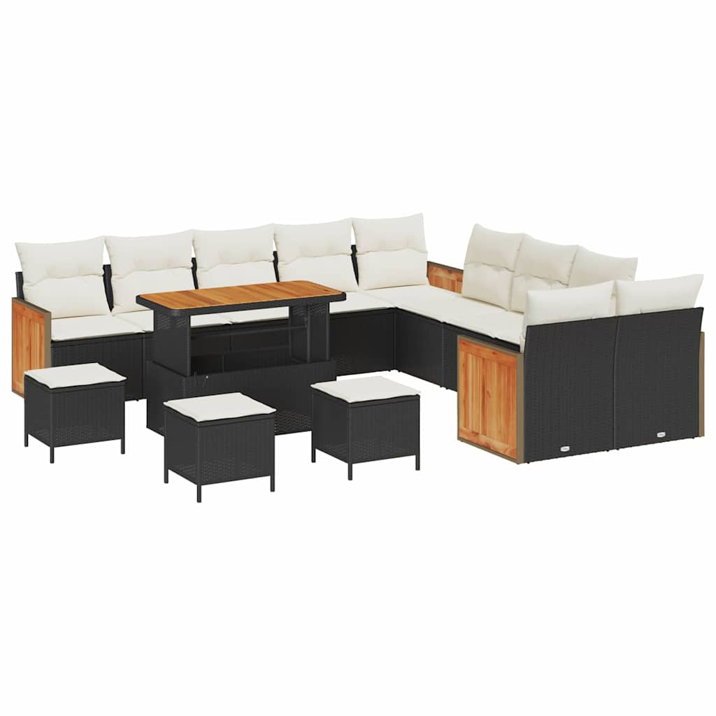 Conjunto de Sofá de Jardim com almofada 14 pcs Preto e creme