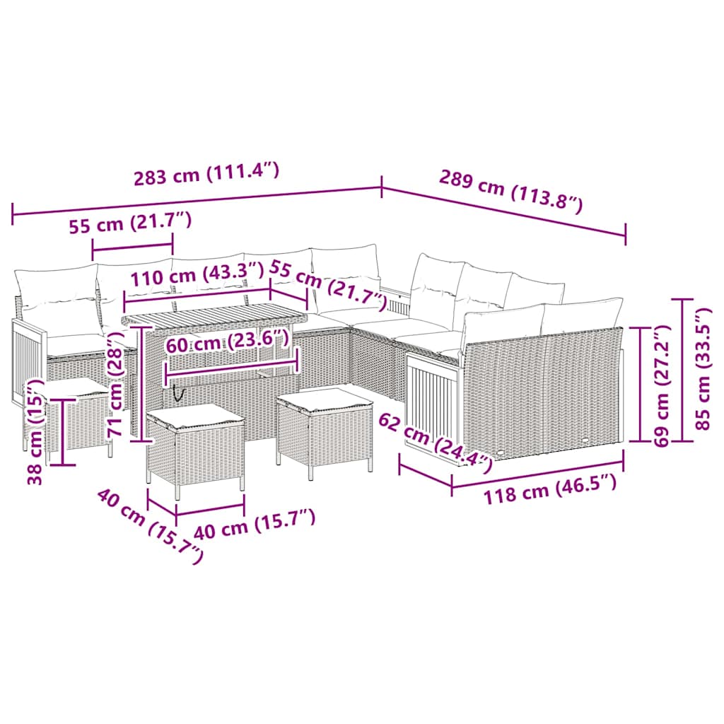 Conjunto de Sofá de Jardim 14 pcs bege e cinzento claro